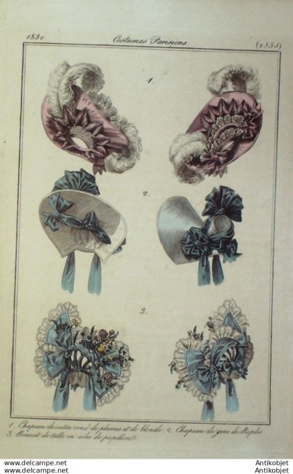 Gravure Mode Costume Parisien 1830 # 2835 (eau forte old Fashion plate