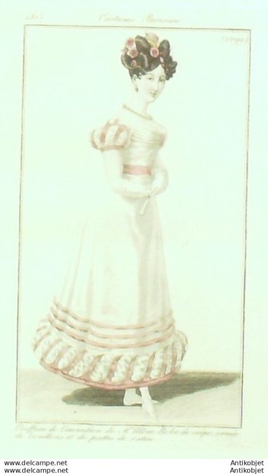 Costume Parisien 1825 # 2299 Robe crêpe ornée de bouillons