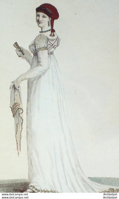 Gravure de mode Costume Parisien 1805 n° 593 (An 13) Ceinture à épaulettes