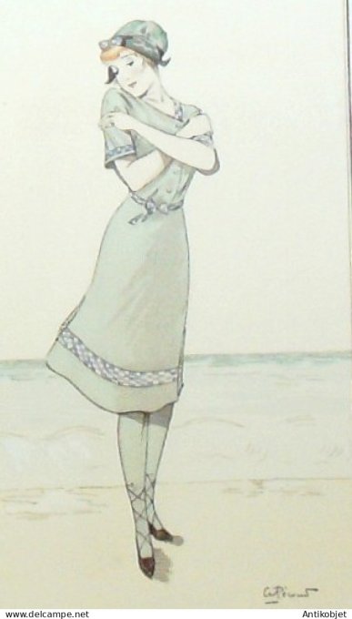 Gravure de mode Costume Parisien 1912 pl.14 PECOUD André-Costume de bain