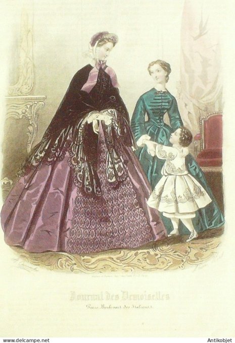 Gravure Mode J.Demoiselles 1863 # 03 (aquarelle Old Fashion plate)