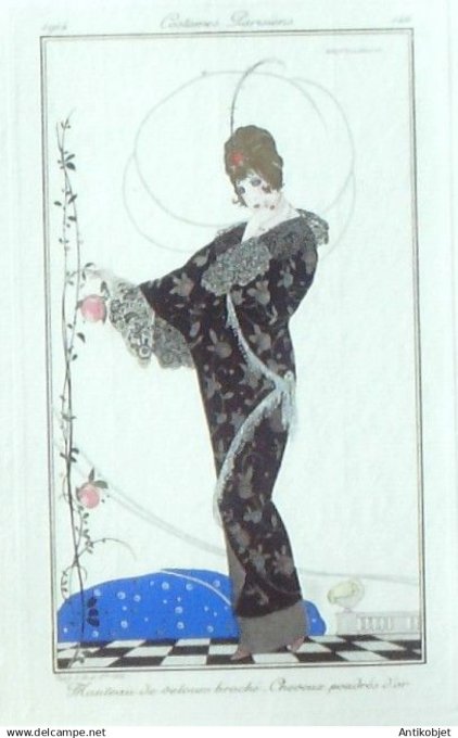 Gravure Costume Parisien 1914 #146 Brunelleschi Umberto (eau forte) Manteau velours