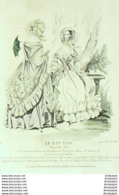 Gravure Mode Le Bon Ton 1839 # 363 (aquarelle old fashion plate)