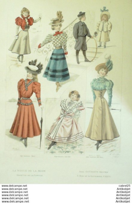 Gravure de mode La Gazette 1897 # 09 Costumes d'enfants