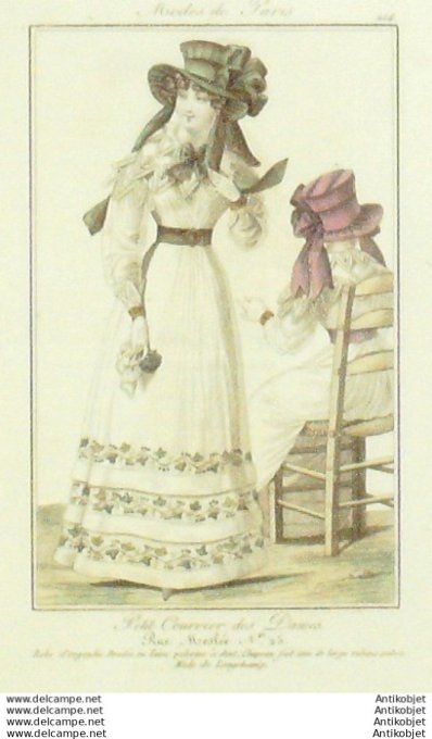 Gravure Mode Courrier des Dames 1824 #  214 (eau forte old Fashion plate)