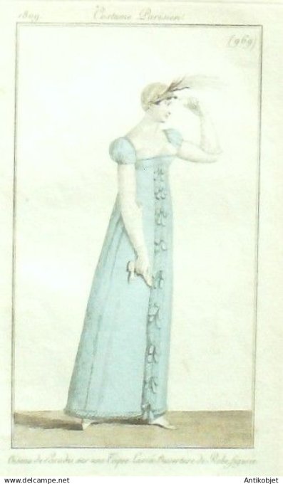 Costume Parisien 1809 # 969 (eau forte) Robe figurée