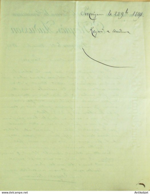 Lettre Ciale P.Reynès Audusson (vins du Roussillon) 1891 Perpignan (66)