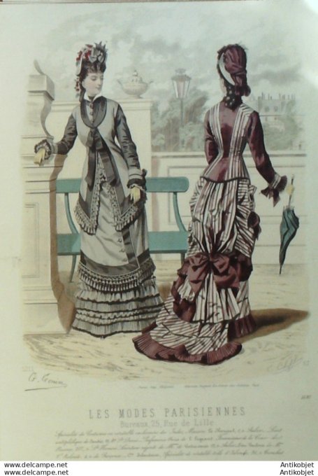 Gravure Les Modes Parisiennes 1876 #1697 Robes toile d'Irlance Cie Irlandaise at