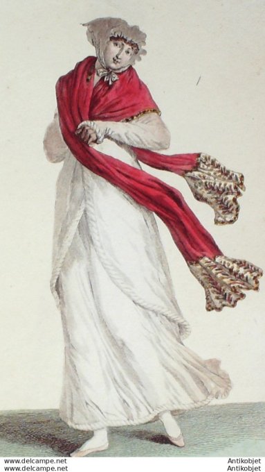 Gravure de mode Costume Parisien 1805 n° 594 (An 13) Jupon et Mameluck garnis