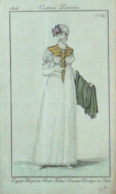 Gravure Mode Costume Parisien 1806 #  734 (eau forte old Fashion plate