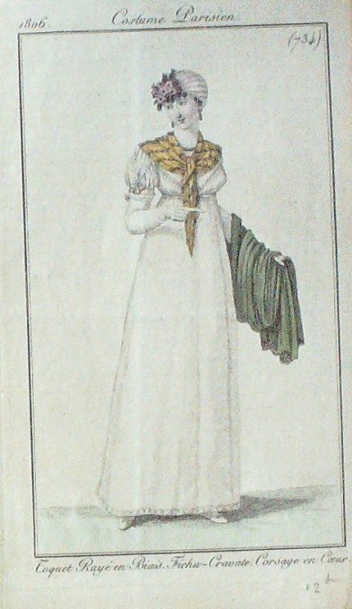 Gravure Mode Costume Parisien 1806 #  734 (eau forte old Fashion plate