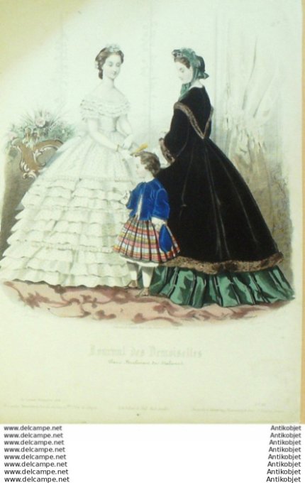 Gravure Mode J.Demoiselles 1862 # 12 (aquarelle Old Fashion plate)