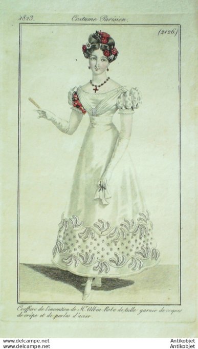 Costume Parisien 1823 # 2126 Robe de tulle et  coques