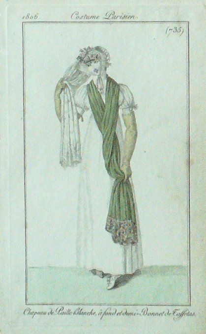 Gravure Mode Costume Parisien 1806 #  735 (eau forte old Fashion plate