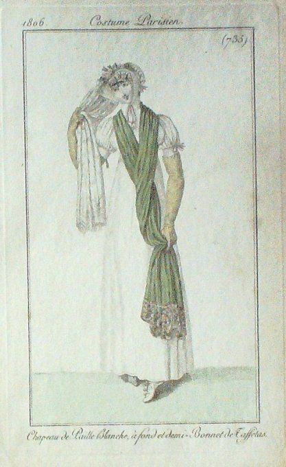 Gravure Mode Costume Parisien 1806 #  735 (eau forte old Fashion plate