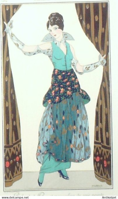 Gravure de mode Costume Parisien 1914 pl.184 FABIUS-Robe de taffetas