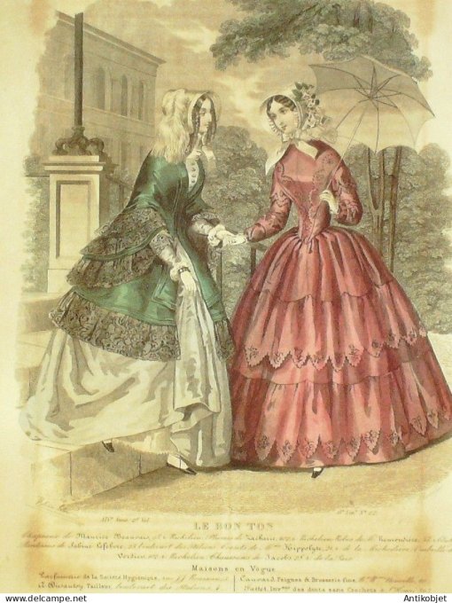 Gravure Mode Le Bon Ton 1847 14 # 22 (aquarelle old fashion plate)