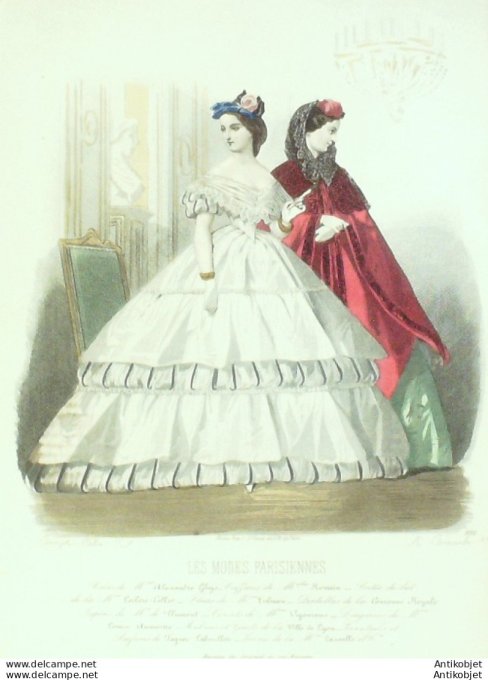 Gravure Les Modes Parisiennes 1862 # 991 Robes de sorties Maison Ghys