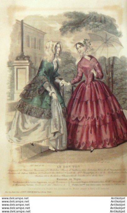Gravure Mode Le Bon Ton 1847 14 # 22 (aquarelle old fashion plate)