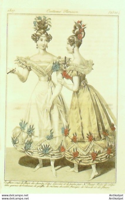Costume Parisien 1827 # 2520 Robe de crêpe lisse garnie