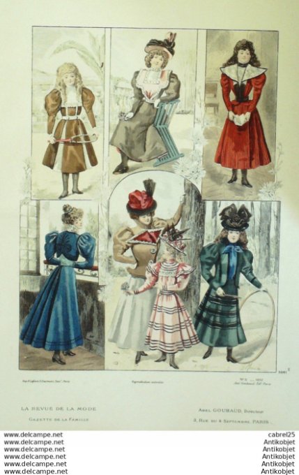 Gravure de mode La Gazette 1897 # 05 Costumes d'enfants