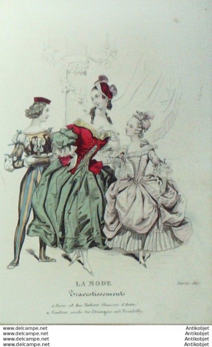 Gravure La mode 1840 #  5 (aquarelle old Fashion plate)