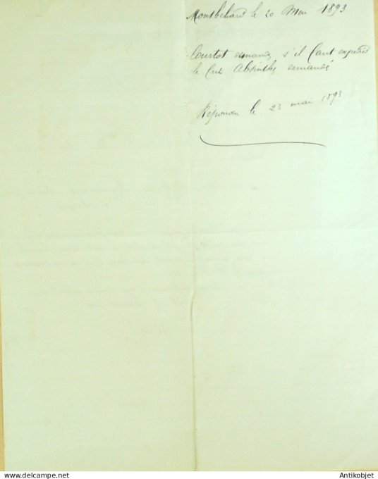 Lettre Ciale F.Coutot Aimé (Distillerie) 1893 Montbéliard (25)