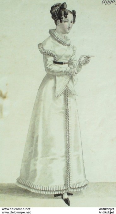 Gravure de mode Costume Parisien 1821 n°1996 Redingote et fichu de perkale