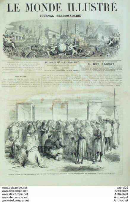 Le Monde illustré 1867 n°549 Algérie Oran Aissaoua Kiosque Chnois Fontainebleau (77) Dunderberg Onon