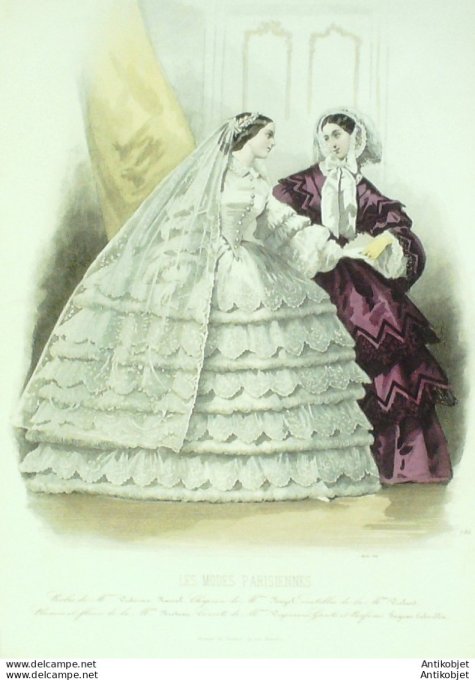 Gravure Les Modes Parisiennes 1858 # 786 Robes de Mariée Maison Rascal