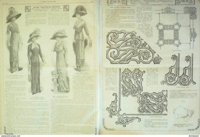 La Mode illustrée journal 1911 n° 08 Toilettes Costumes Passementerie