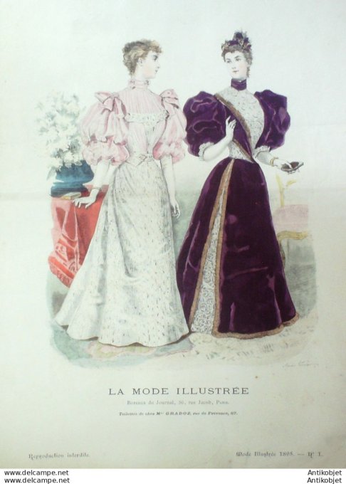 Gravure Mode illustree 1895 #  1 (Old Fashion plate) rare