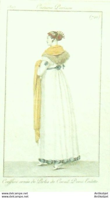 Gravure Mode Costume Parisien 1807 #  790 (eau forte old Fashion plate