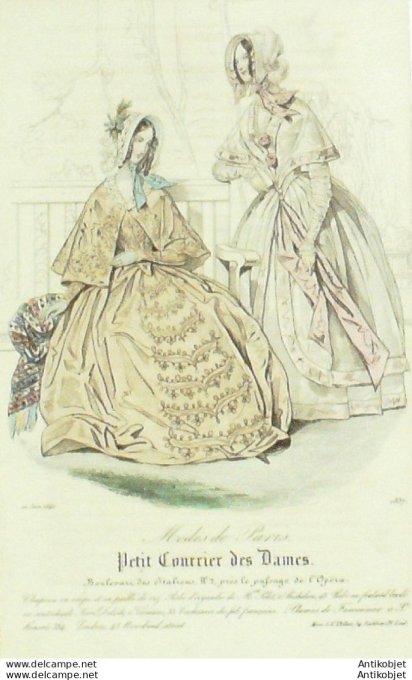 Petit courrier des Dames 1842 # 1837 Robes d'organdi & foulard
