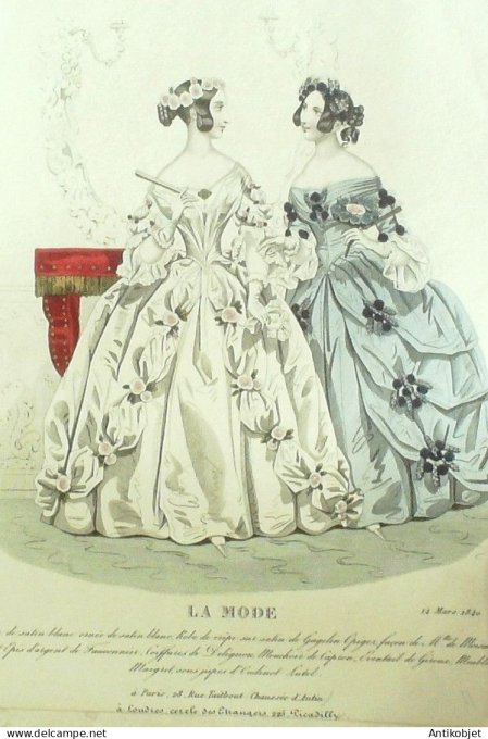 Gravure La mode 1840 # 11 (aquarelle old Fashion plate)