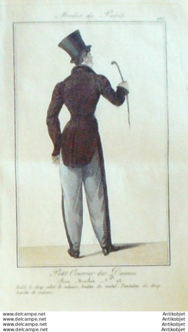 Gravure Mode Courrier des Dames 1824 #  207 (eau forte old Fashion plate)