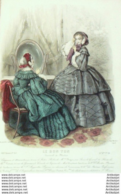 Gravure Mode Le Bon Ton 1857 24 # 29 (aquarelle old fashion plate)