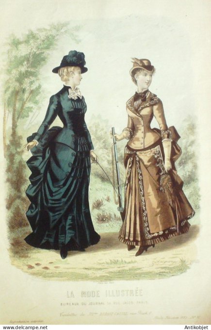 Gravure Mode illustree 1883 # 35 (Old Fashion plate) Amazone