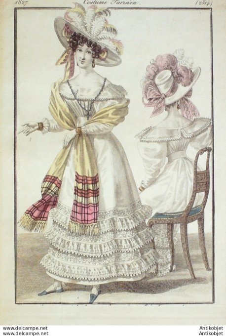 Costume Parisien 1827 # 2521 Robe mousseline garnie de coques