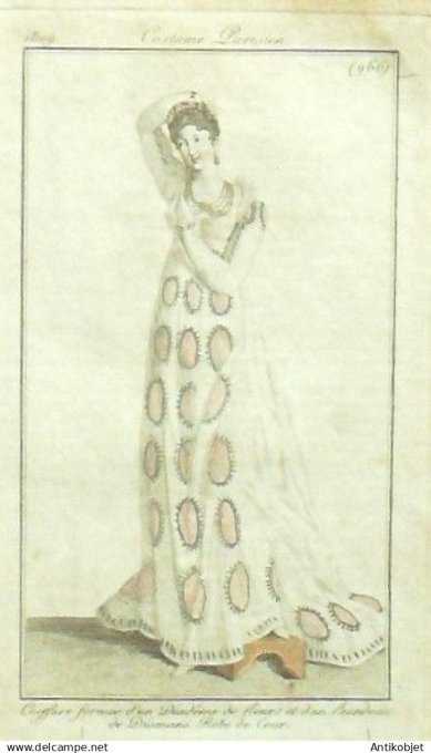Costume Parisien 1809 # 966 (eau forte) Robe de cour