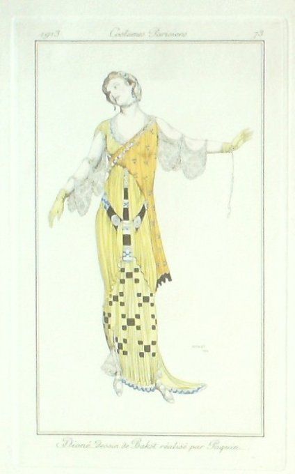 Gravure Costume Parisien 1913 # 73 Bakst (eau forte) Dioné