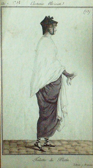Gravure Mode Costume Parisien 1798 an  7 #  73 (eau forte old Fashion plate