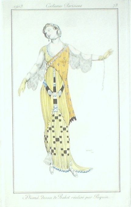 Bakst Leon Pochoir Mode Art Deco n°  73-1913 Journal des Dames