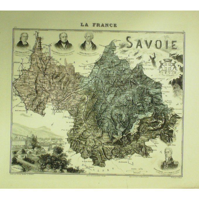 Carte Savoie (73) Chambery Graveur Lecoq Waltner Barbier 1868