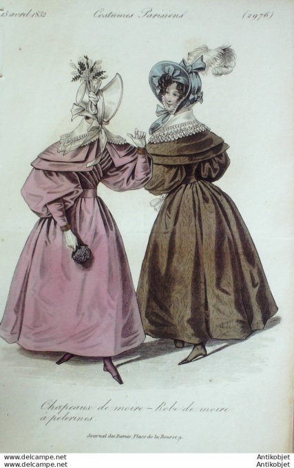 Costume Parisien 1832 # 2976 Robe de moire à Pélerines