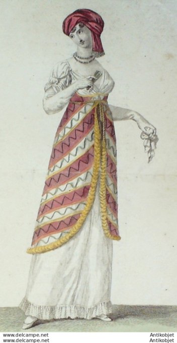 Gravure de mode Costume Parisien 1805 n° 596 (An 13) Mameluck à garniture crevée