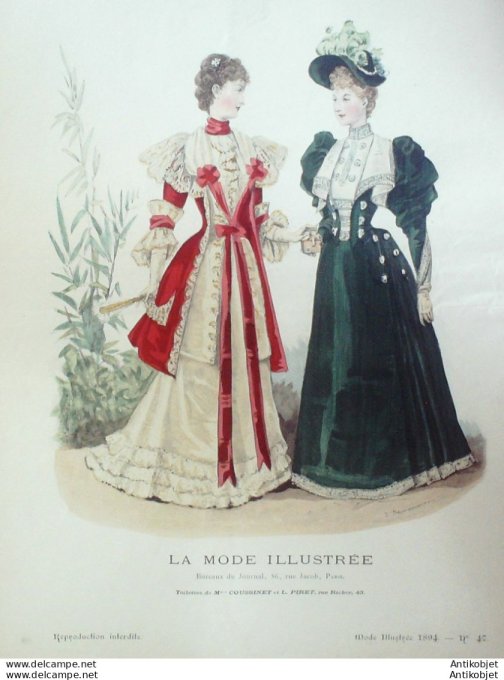 Gravure Mode illustree 1894 # 47 (Old Fashion plate) rare