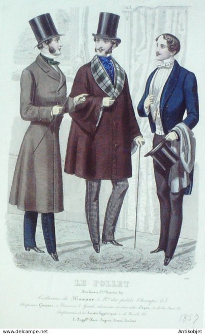 Gravure Mode Le Follet 1859 # 1929 (aquarelle Old Fashion plate)