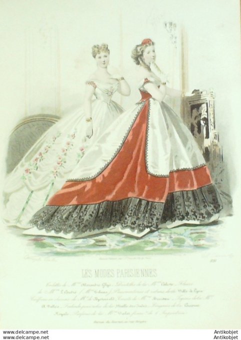 Gravure Les Modes Parisiennes 1865 #1191 Toillettes de bal Maison Ghys