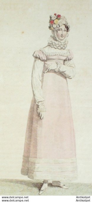 Gravure de mode Costume Parisien 1816 n°1538 Cornette à passe large en rebe